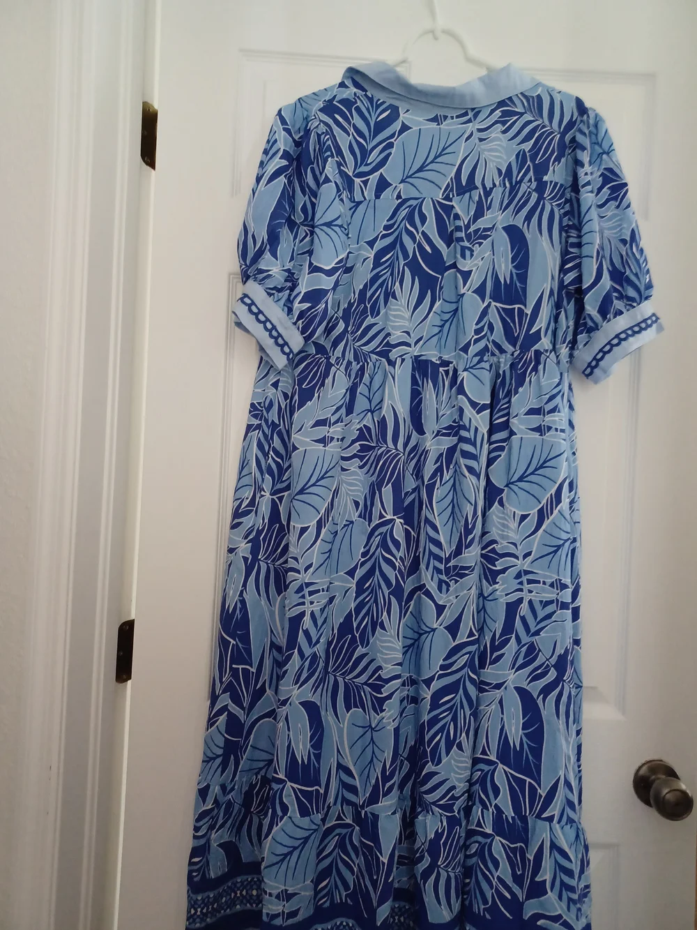 Umgee Womens Size L Blue Leaf-Print Midi Dress - Picture 8 of 11